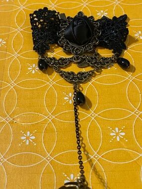 Black Lace Rose Choker Necklace with Antique Brass Accents
